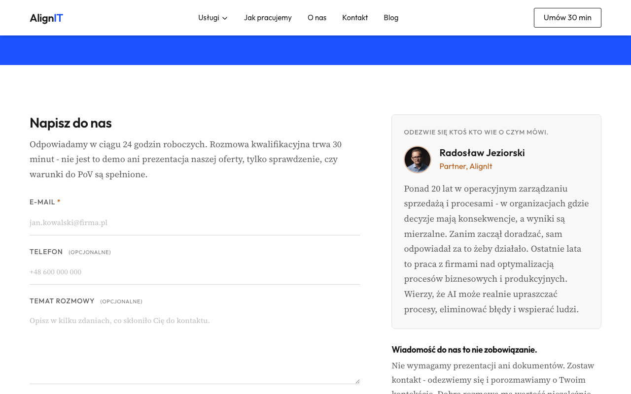 Formularz kontaktowy alignit.pl